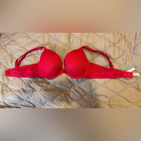 Victoria’s Secret PINK Push-Up Bra 36D Red Underwire Adjustable Wear Everywhere - Picture 1 of 12